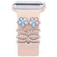 (image for) Love of Pearl Flower Watch Band Charm Set Silver Tone Compatible with all Apple Watch Series