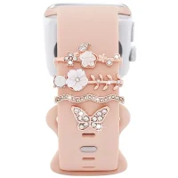 (image for) Pearl Flower Watch Band Charm Set Rose Gold Compatible with all Apple Watch Series