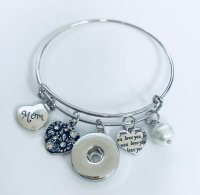 (image for) Snap Jewelry Wire Expandable Bangle - Mom, I Love U, & Heart