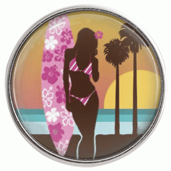 (image for) Snap Glass Jewelry - Beach Surfer Girl - Click Image to Close