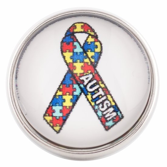 (image for) Snap Glass Jewelry - Autism Awareness Puzzle Ribbon - Click Image to Close