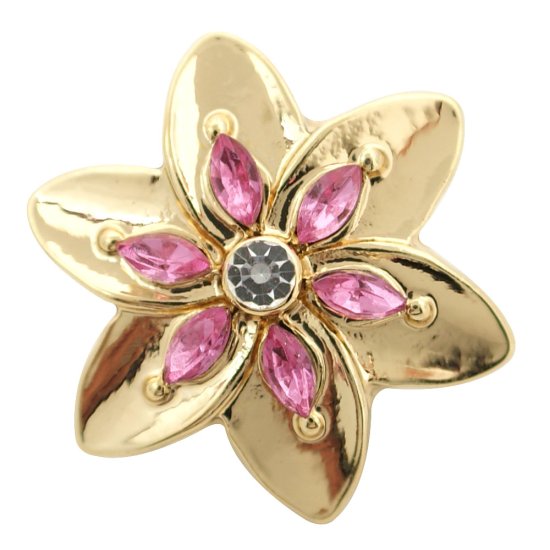 (image for) Snap Jewelry Enamel - Flower Gold, Pink & Rhinestone - Click Image to Close