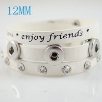 (image for) Mini Snap Leather Wrap Bracelet - Love, Enjoy Friends White