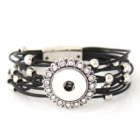 (image for) Snap Jewelry Magnetic Leather Bracelet - Black Beaded Strands