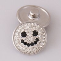 (image for) Snap Jewelry Crystal - Smiley Face - White & Black