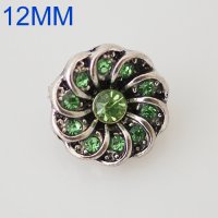 (image for) Mini Snap 12mm - Rhinestone Spiral Flower Lime Green