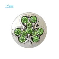 (image for) Mini Snap 12mm - Rhinestone Leaf Clover Green