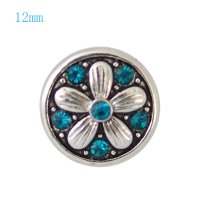 (image for) Mini Snap 12mm - Rhinestone Teal Flower