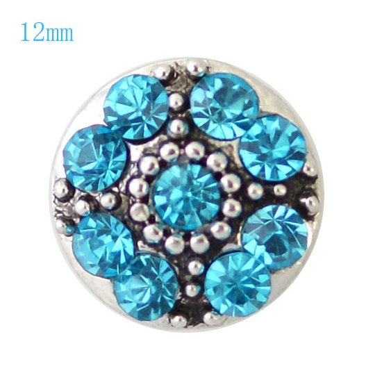 (image for) Mini Snap 12mm - Rhinestone Teal Blue with Dots - Click Image to Close