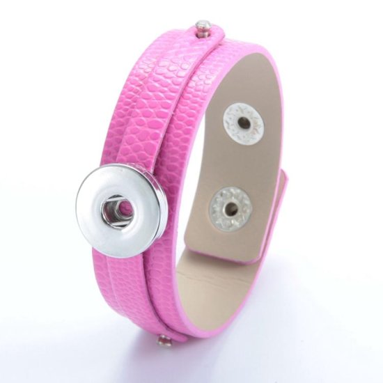 (image for) Snap Jewelry Leather Bracelet - Pink - Click Image to Close