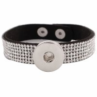 (image for) Snap Jewelry Bracelet Leather Rhinestone - Black & Clear