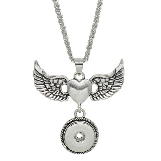 (image for) Snap Jewelry Necklace Angel Wings Heart fits 18-20mm 24"+3" - Click Image to Close