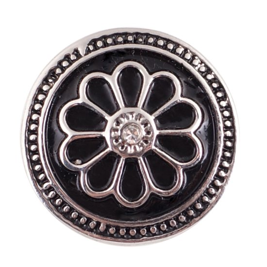 (image for) Snap Jewelry Enamel - Flower Black & Rhinestone - Click Image to Close