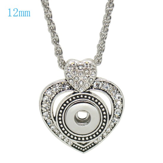 (image for) Mini Snap 12mm Rhinestone Heart Halo Necklace 18"+3" - Click Image to Close