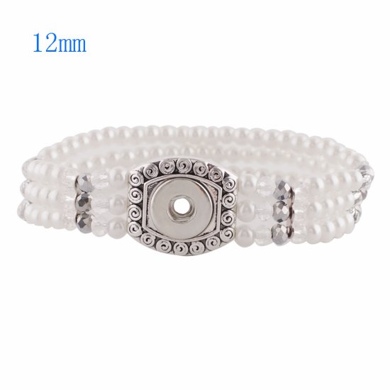 (image for) Mini Snap 12mm - Bracelet Stretch White Pearls - Click Image to Close