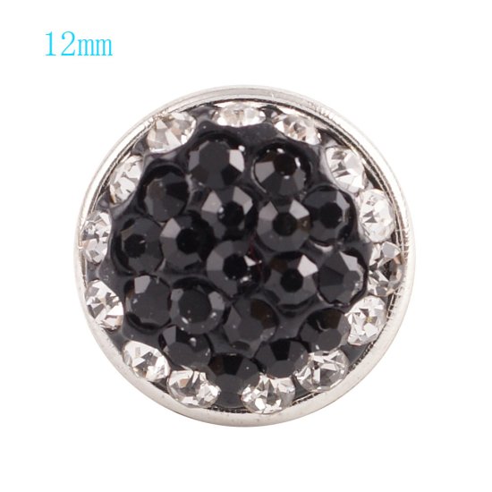 (image for) Mini Snap Jewelry Black & Clear Rhinestone Stud fits 12mm Petite Ginger Charm - Click Image to Close