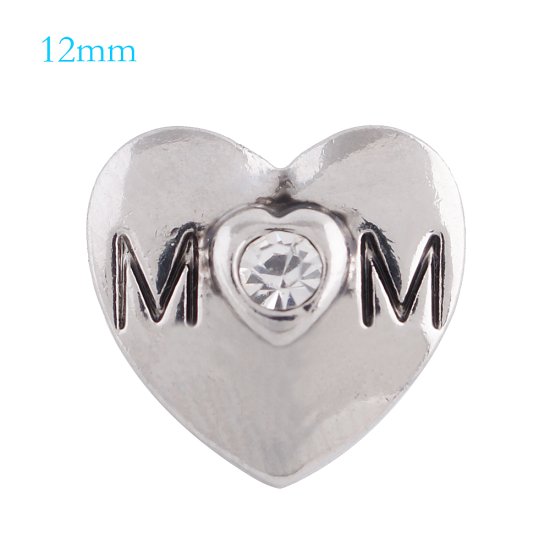 (image for) Mini Snap 12mm - Metal Heart - Mom - Click Image to Close