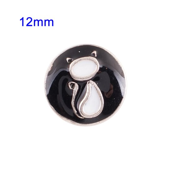 (image for) Mini Snap 12mm - Enamel Black Cat Halloween - Click Image to Close