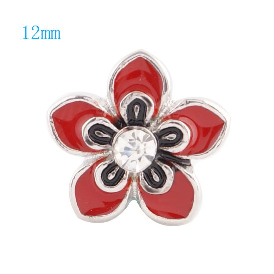 (image for) Mini Snap 12mm - Enamel Flower Red & Black - Click Image to Close