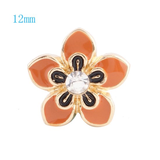 (image for) Mini Snap 12mm - Enamel Flower Orange & Black Gold Tone Backing - Click Image to Close