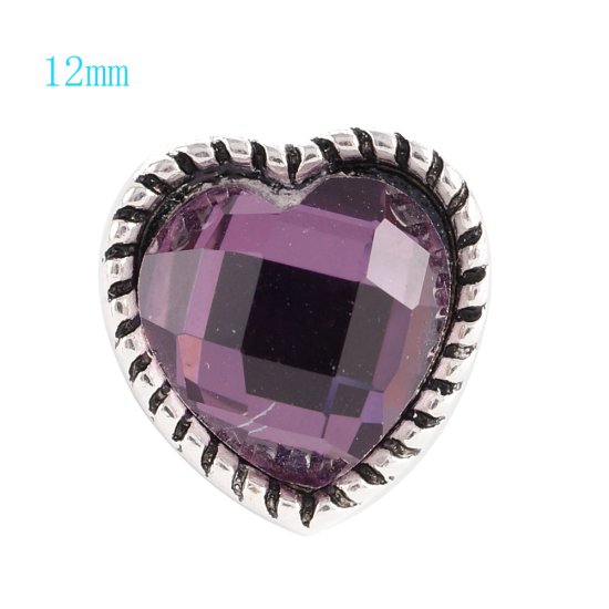 (image for) Mini Snap 12mm - Rhinestone Heart Purple - Click Image to Close