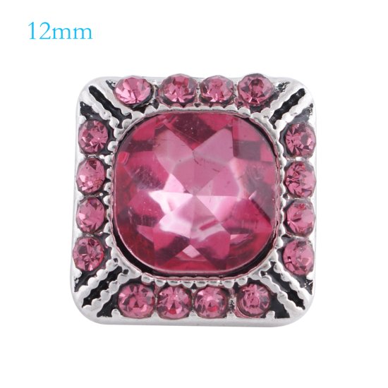 (image for) Mini Snap 12mm - Rhinestone Designer Square Pink - Click Image to Close