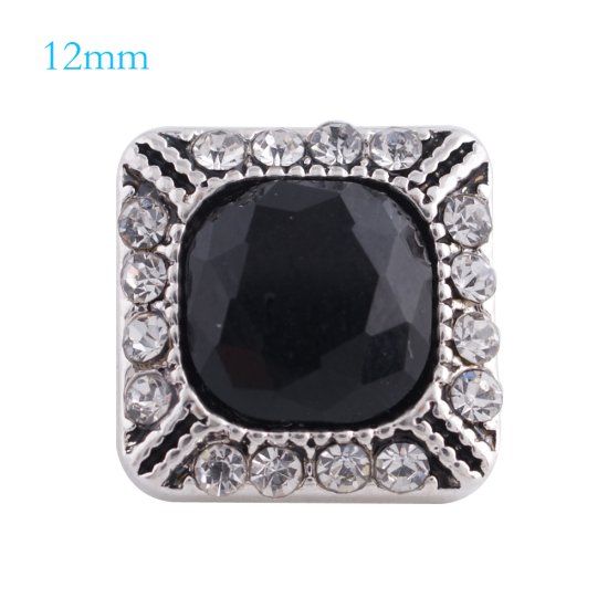 (image for) Mini Snap 12mm - Rhinestone Antique Square Black - Click Image to Close