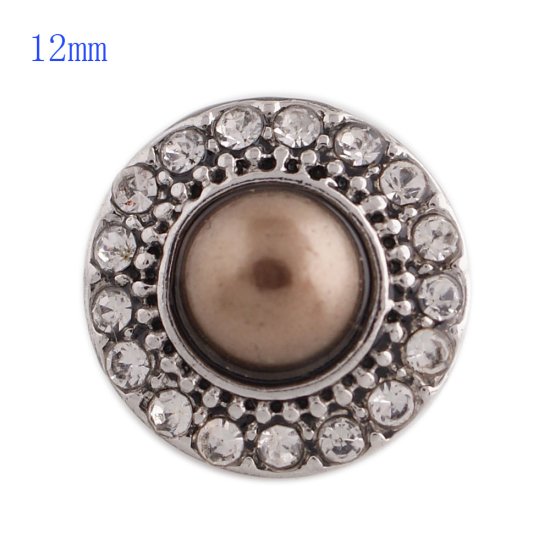 (image for) Mini Snap 12mm - Rhinestone Antique Clear & Brown Pearl - Click Image to Close