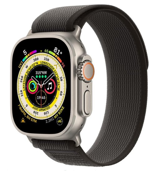 (image for) Black & Gray Apple Trail Nylon Elastic Bands 42mm 44mm 45mm 49mm - Click Image to Close