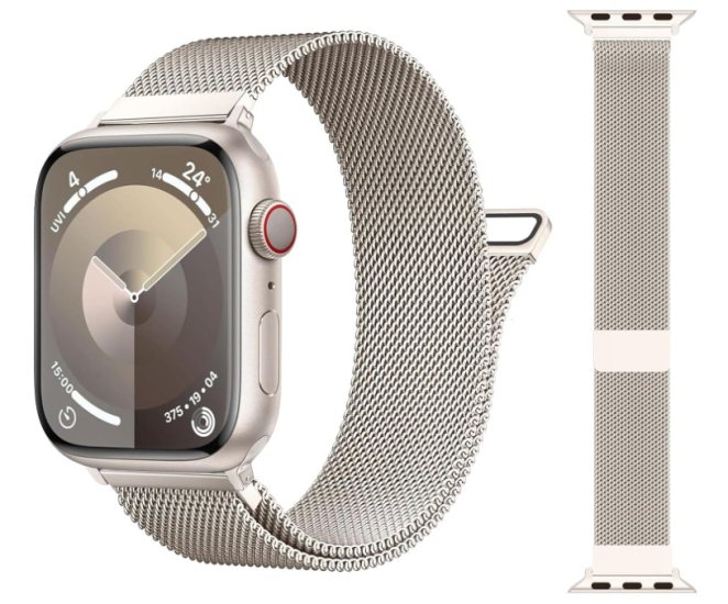 (image for) Starlight Silver Apple Magnetic Milanese Compatible with Apple Watch Bands 42mm 44mm 45mm 49mm - Click Image to Close