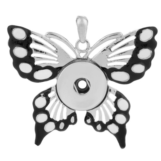 (image for) Snap Jewelry Butterfly Enamel Pendant Black & White - Click Image to Close