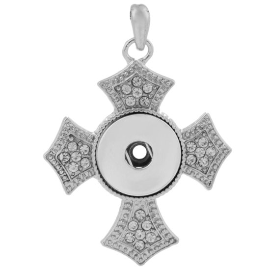 (image for) Snap Jewelry Pendant - Rhinestone Scalloped Cross - Click Image to Close