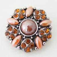 (image for) Snap Jewelry Stone - Flower & Rhinestone - Brown & Peach