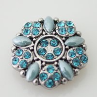 (image for) Snap Jewelry Stone - Flower & Rhinestone - Light Teal Blue