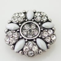 (image for) Snap Jewelry Stone - Flower & Rhinestone - White & Clear