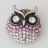 (image for) Snap Jewelry Rhinestone - Owl - Clear, Pink & Brown