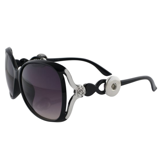 (image for) Snap Jewelry Sunglasses - Black with Silver Rose Accent - Click Image to Close