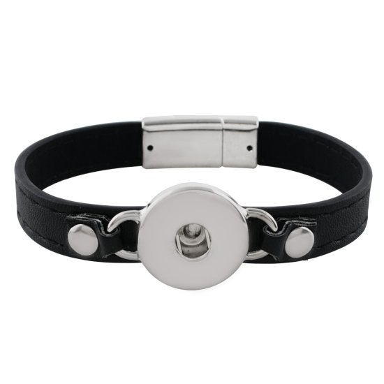 (image for) Snap Jewelry Bracelet Leather Magnet Clasp - Black & Silver - Click Image to Close