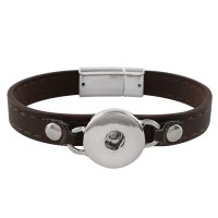 (image for) Snap Jewelry Bracelet Leather Magnet Clasp - Brown & Silver