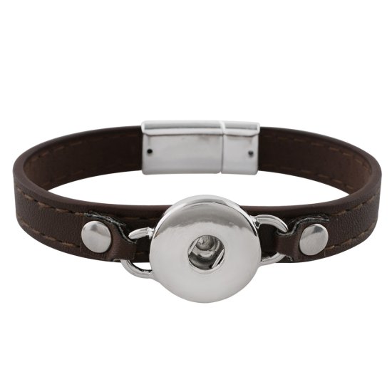 (image for) Snap Jewelry Bracelet Leather Magnet Clasp - Brown & Silver - Click Image to Close