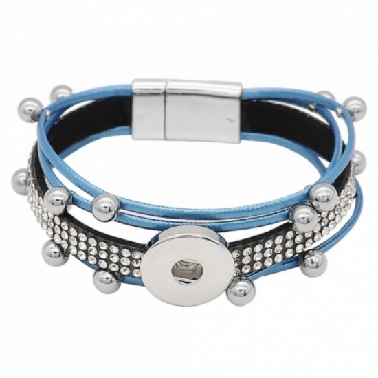 (image for) Snap Jewelry Bracelet Leather Magnet - Beads & Rhinestones Blue - Click Image to Close