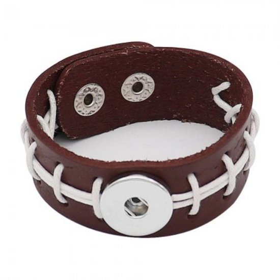 (image for) Snap Jewelry Bracelet Laced Leather - Football Brown White Laced - Click Image to Close