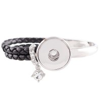 (image for) Snap Jewelry Bracelet Leather & Silver - Black with Rhinestone