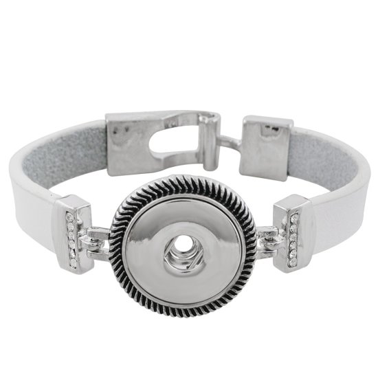 (image for) Snap Jewelry Bracelet White Leather Buckle Fits 18-20mm Charms - Click Image to Close