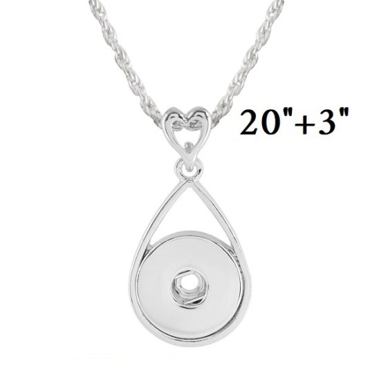 (image for) Snap Jewelry Heart Drop Necklace Silver 24"+2.5" Ext - Click Image to Close