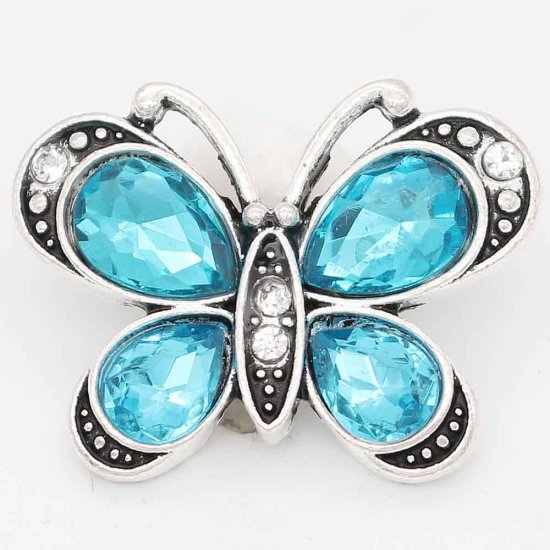 (image for) Snap Jewelry Rhinestone Butterfly Clear & Blue Stones - Click Image to Close