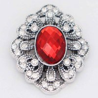 (image for) Snap Jewelry Rhinestone - Antique Flower Oval Stone Red