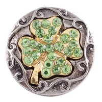 (image for) Snap Jewelry Rhinestone - Four Leaf Clover Gold with Green leafs