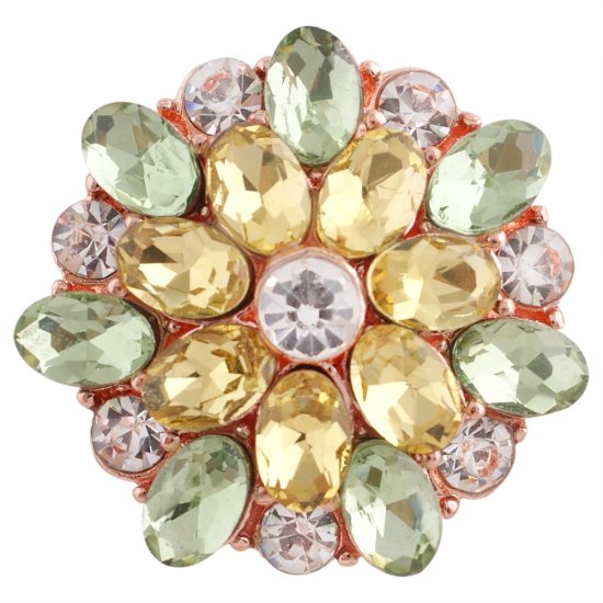 (image for) Snap Jewelry Rhinestone - Oval Flower Yellow & Green Rose Gold - Click Image to Close