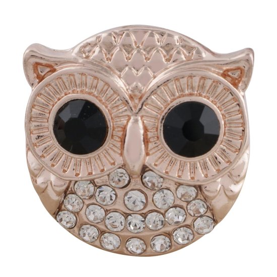 (image for) Snap Jewelry Rhinestone - Owl Rose Gold-tone Black Eyes - Click Image to Close